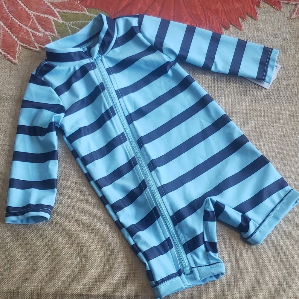 Carter's blue striped baby swimming bodysuit